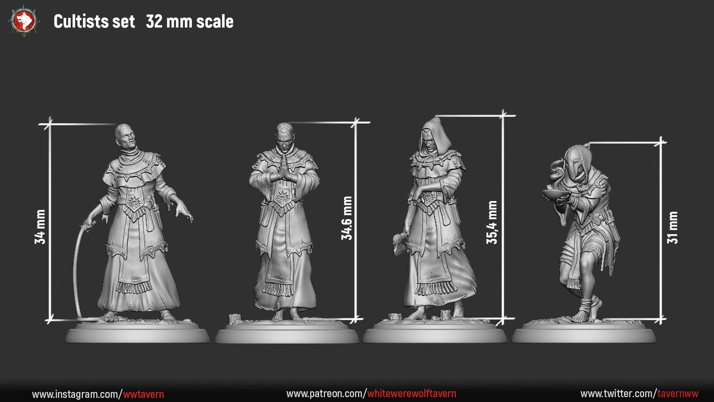 Cultists from "The Cult" by White Werewolf Tavern Four Miniatures