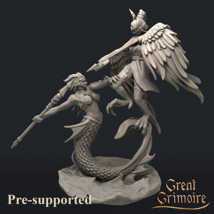 The Battle Siren Vs Harpy from "Dark Sea Legends" by Great Grimoire Miniatures RPG