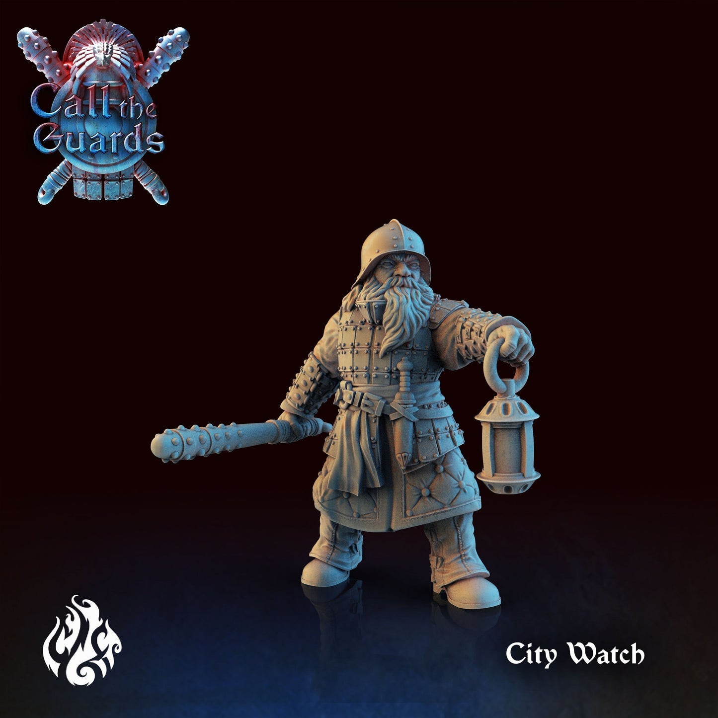 Dwarf City Watch Guard from "Call the Guards" by Crippled God Foundry Miniatures RPG