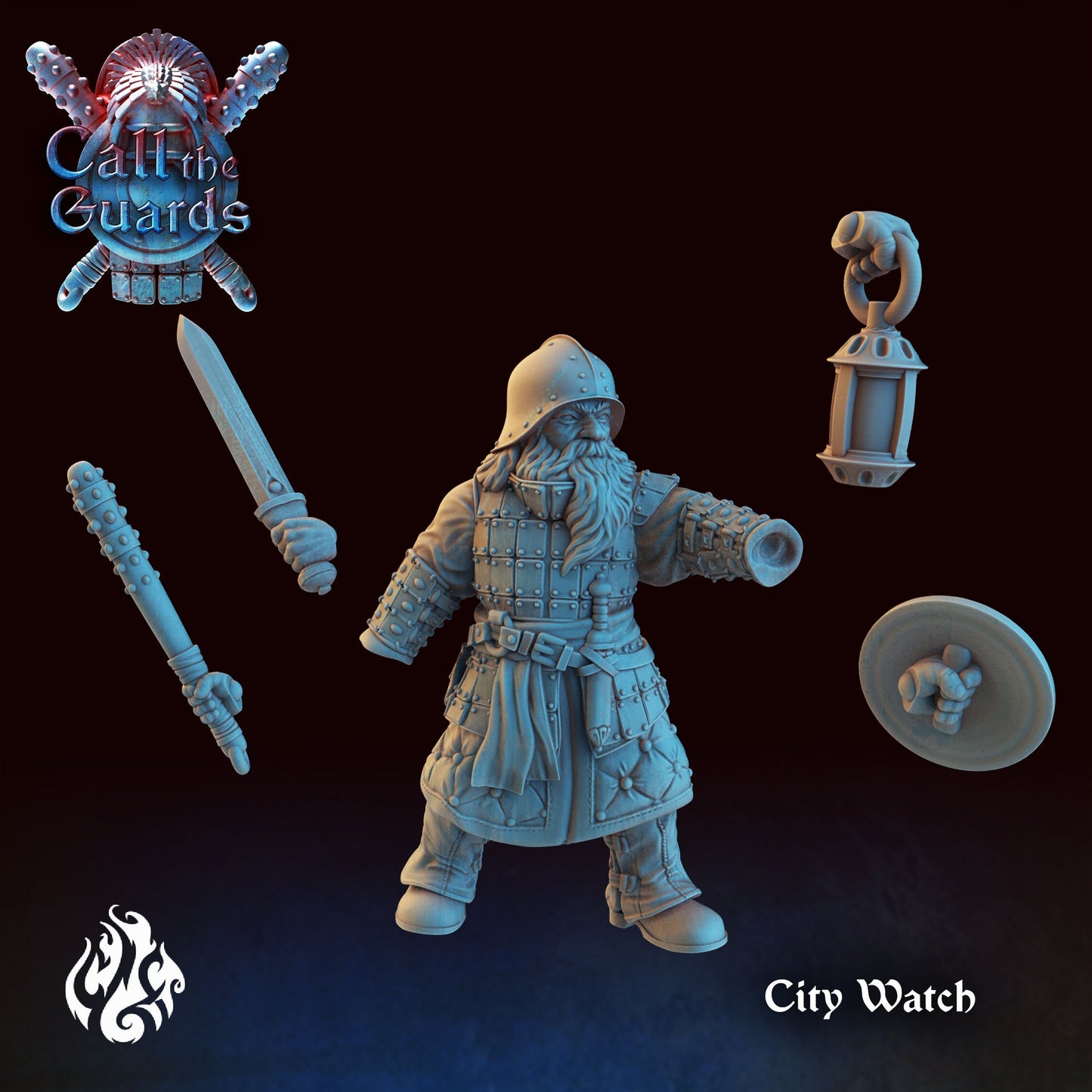 Dwarf City Watch Guard from "Call the Guards" by Crippled God Foundry Miniatures RPG