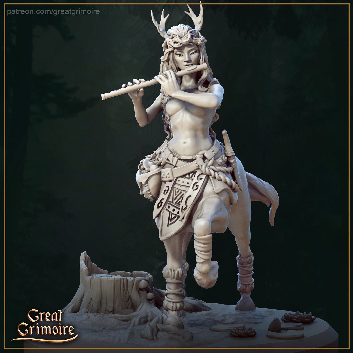 Orelaia the Centaur Bard from "Beyond the Evergreen Forest" by Great Grimoire Miniatures RPG