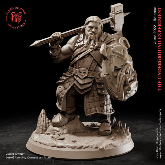 Zuka Dwarf Warrior from "Underground Experiment" by Flesh of Gods Miniatures