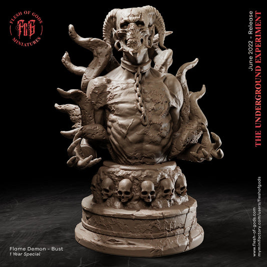 Flame Demon Bust From "Underground Experiment" by Flesh of Gods Miniatures