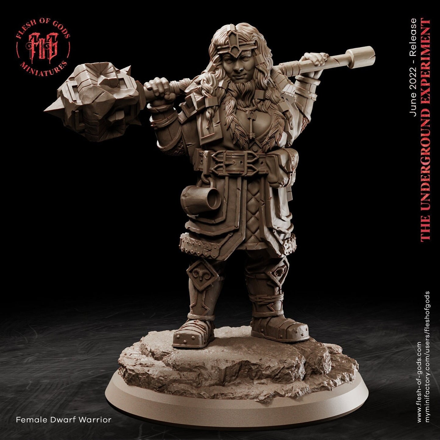 Female Dwarf Warrior from "Underground Experiment" by Flesh of Gods Miniatures