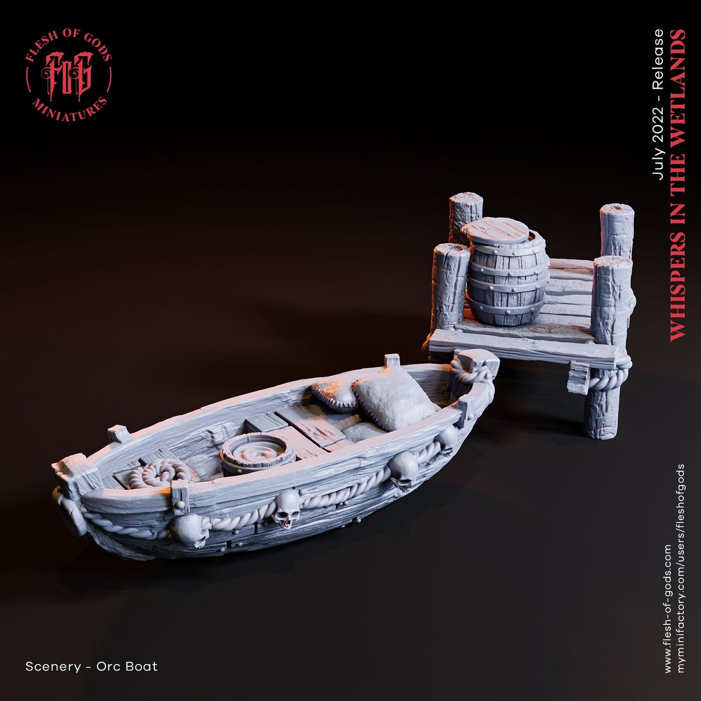 Orc Boat and Docks from "Whispers from the Wetlands" by Flesh of Gods Miniatures