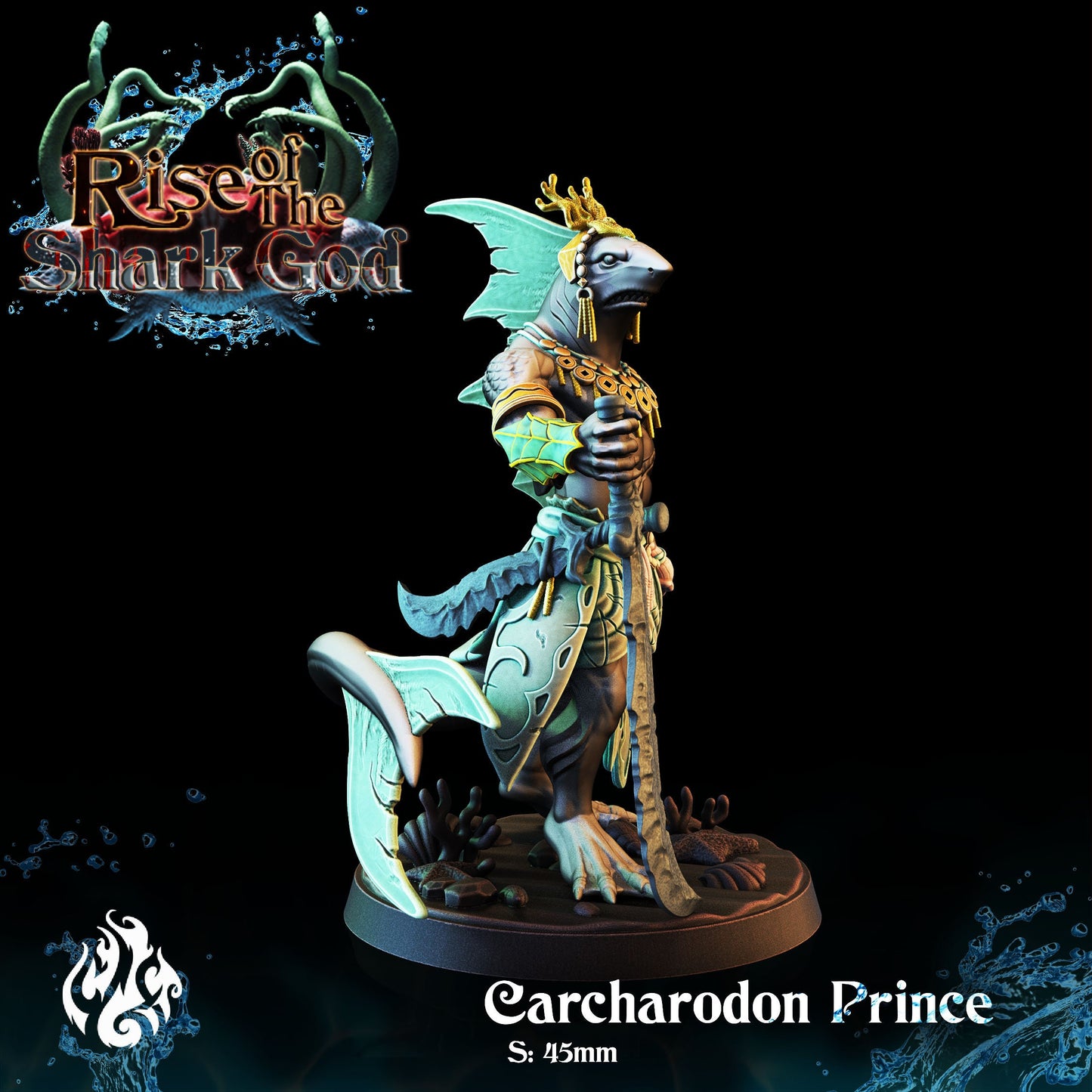 Carcharodon Prince from "Rise of the Shark God" by Crippled God Foundry Miniatures