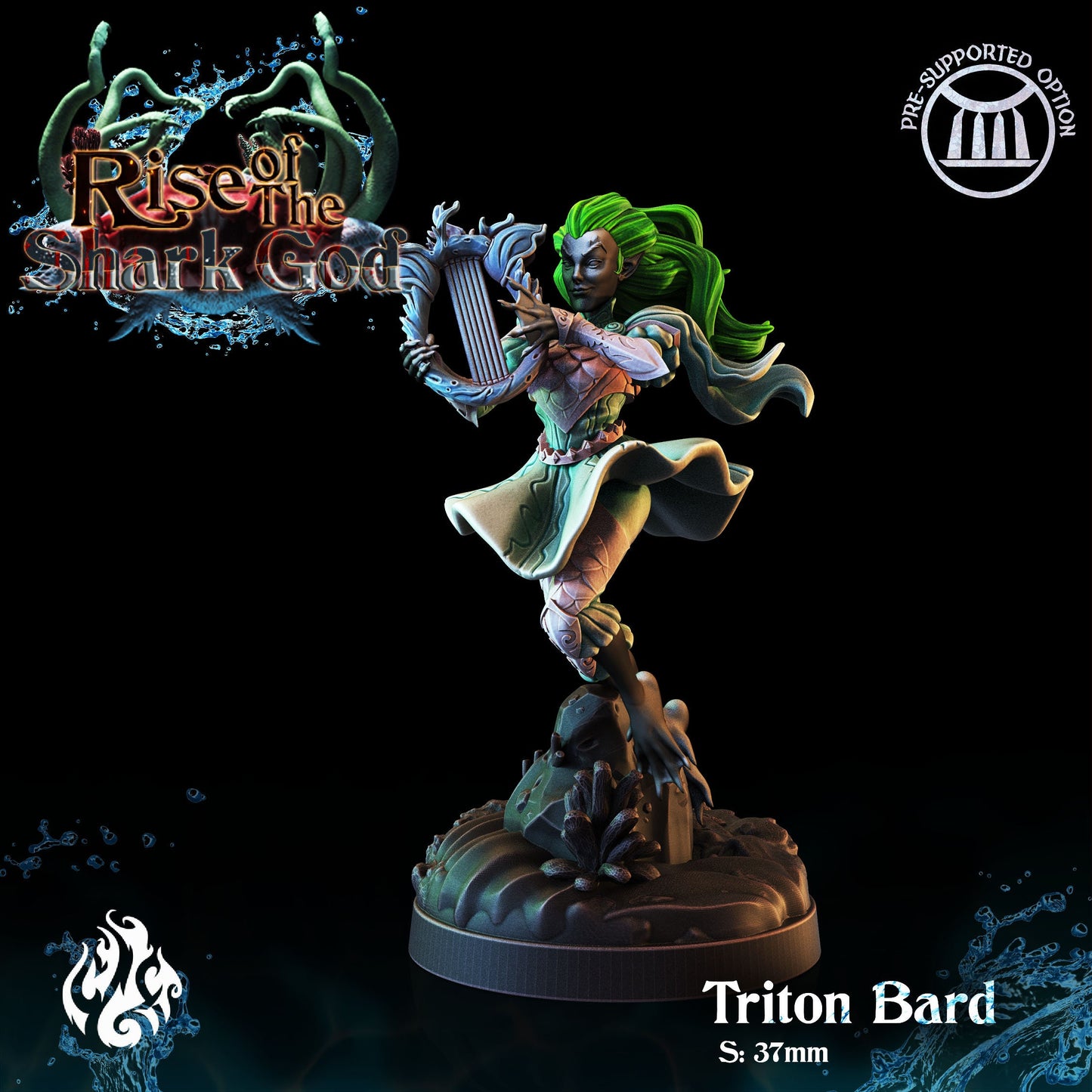 Triton Bard from "Rise of the Shark God" by Crippled God Foundry Miniatures