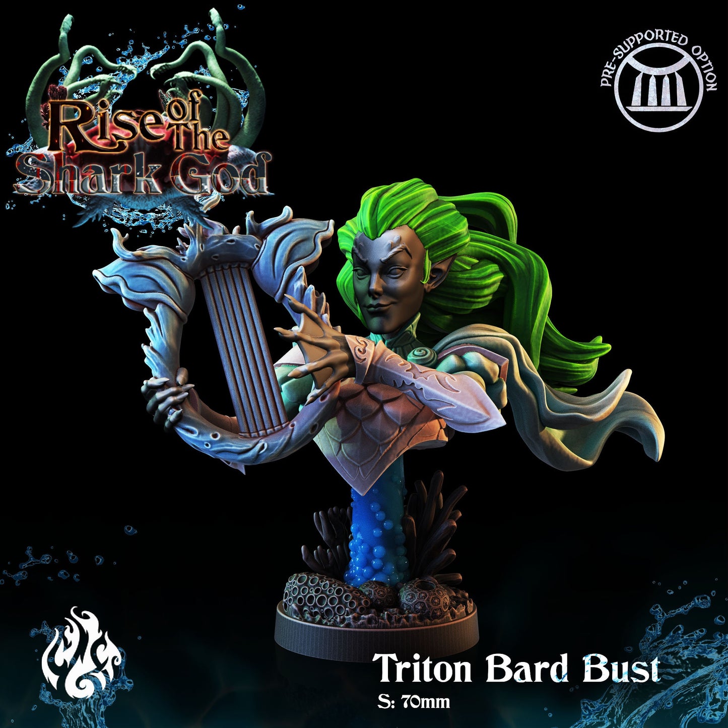 Triton Bard from "Rise of the Shark God" by Crippled God Foundry Miniatures