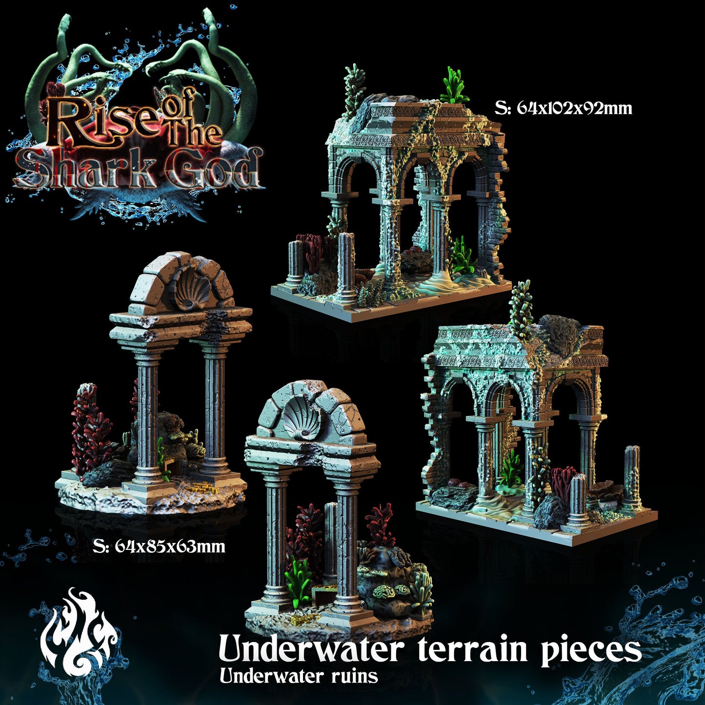 Under Water Terrain Pieces from "Rise of the Shark God" by Crippled God Foundry Miniatures