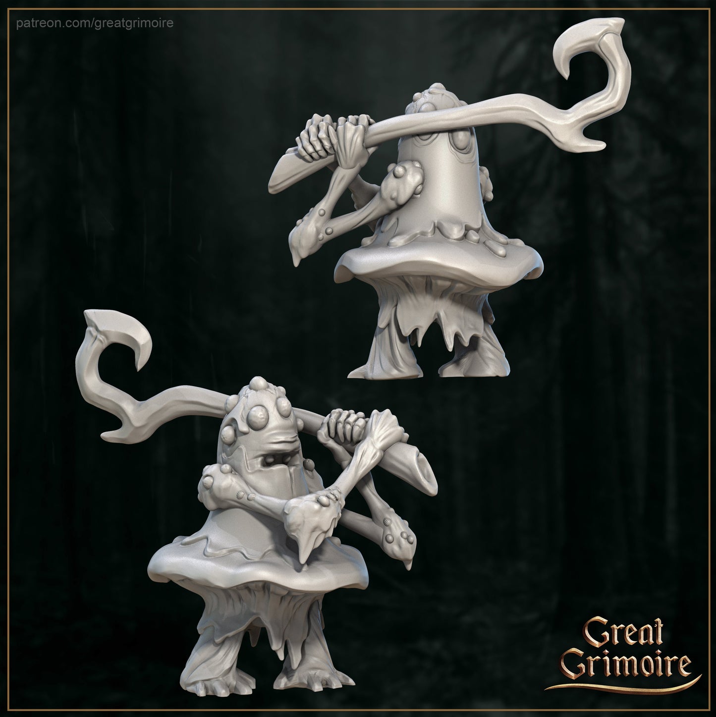 Mushroom Warriors from "Bane of the Shrouded Woods" by Great Grimoire Miniatures