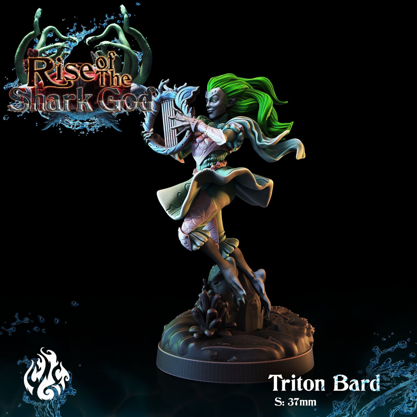 Triton Bard from "Rise of the Shark God" by Crippled God Foundry Miniatures