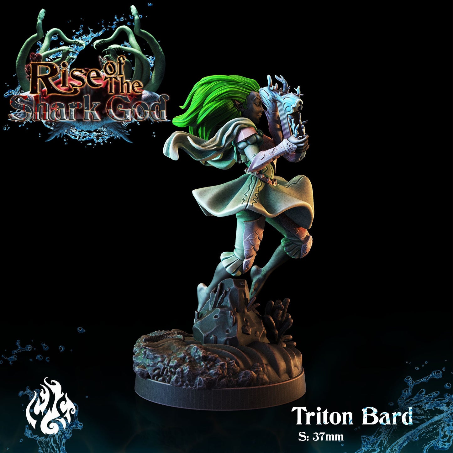 Triton Bard from "Rise of the Shark God" by Crippled God Foundry Miniatures