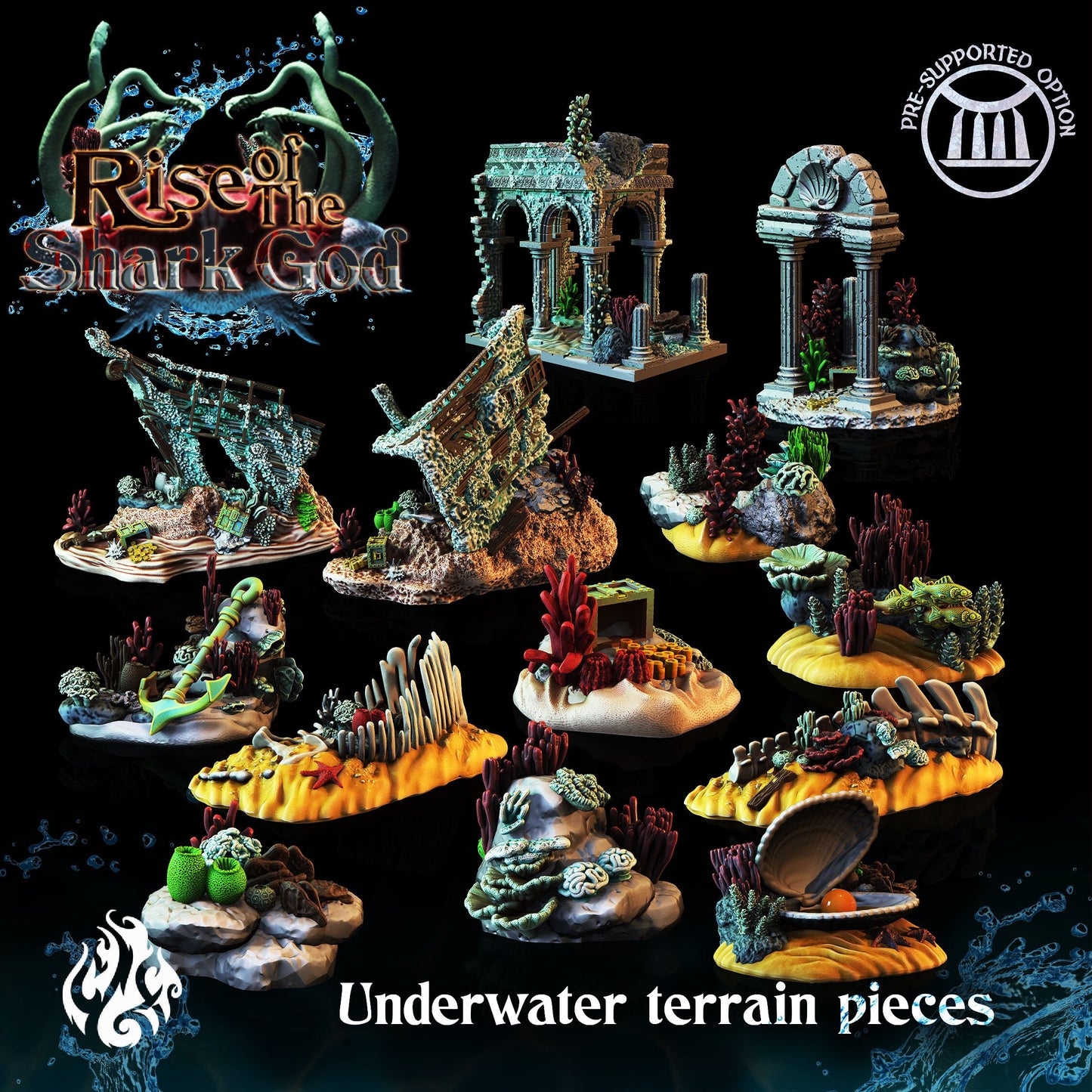 Under Water Terrain Pieces from "Rise of the Shark God" by Crippled God Foundry Miniatures