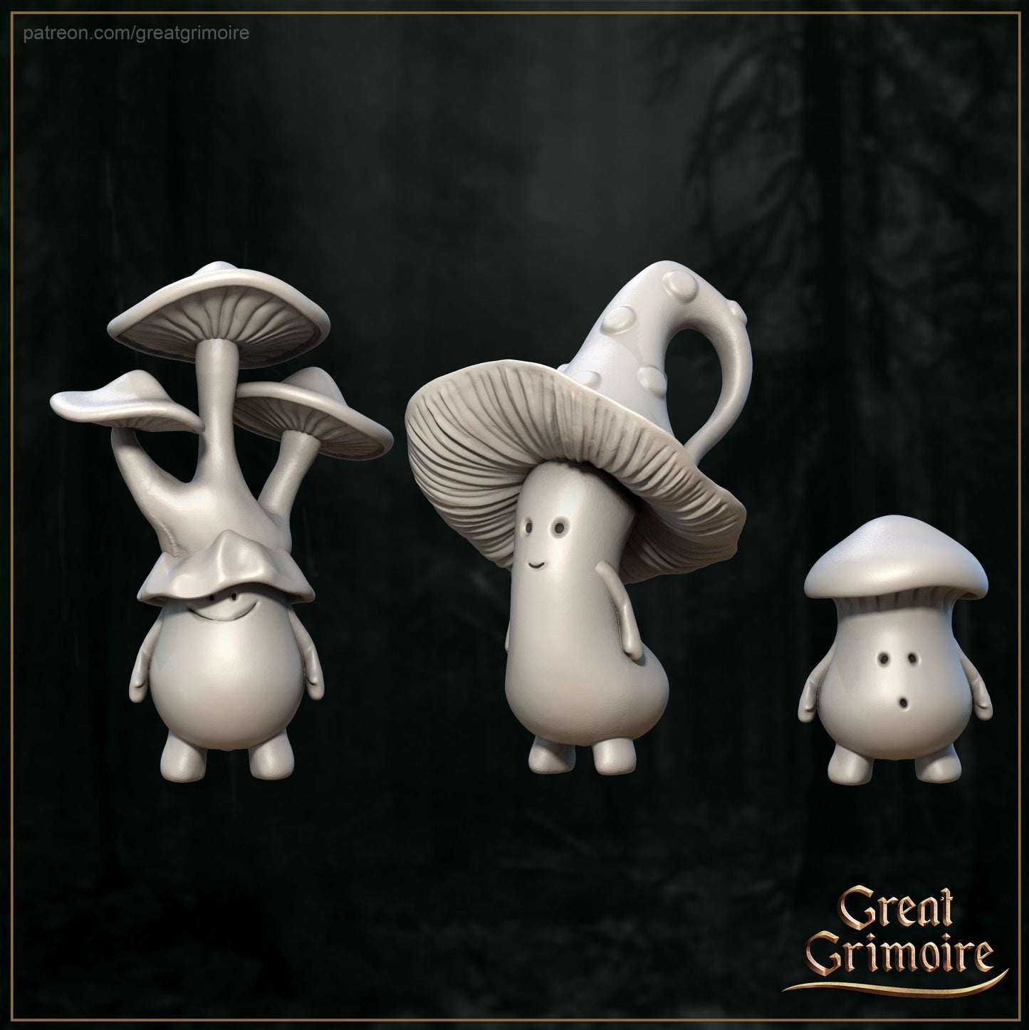 Mushroom Warriors from "Bane of the Shrouded Woods" by Great Grimoire Miniatures