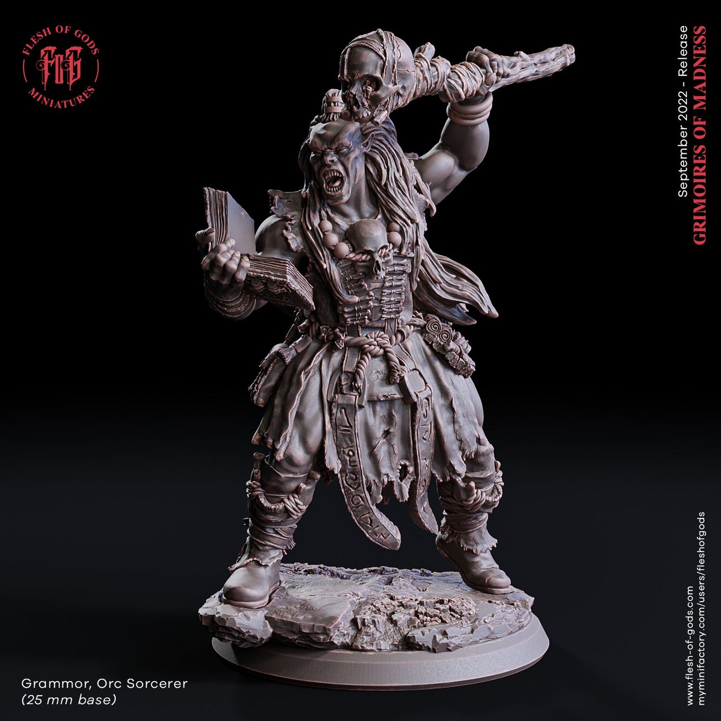 Grammor Orc Sorcerer from "Grimoire of Madness" by Flesh of Gods Miniatures