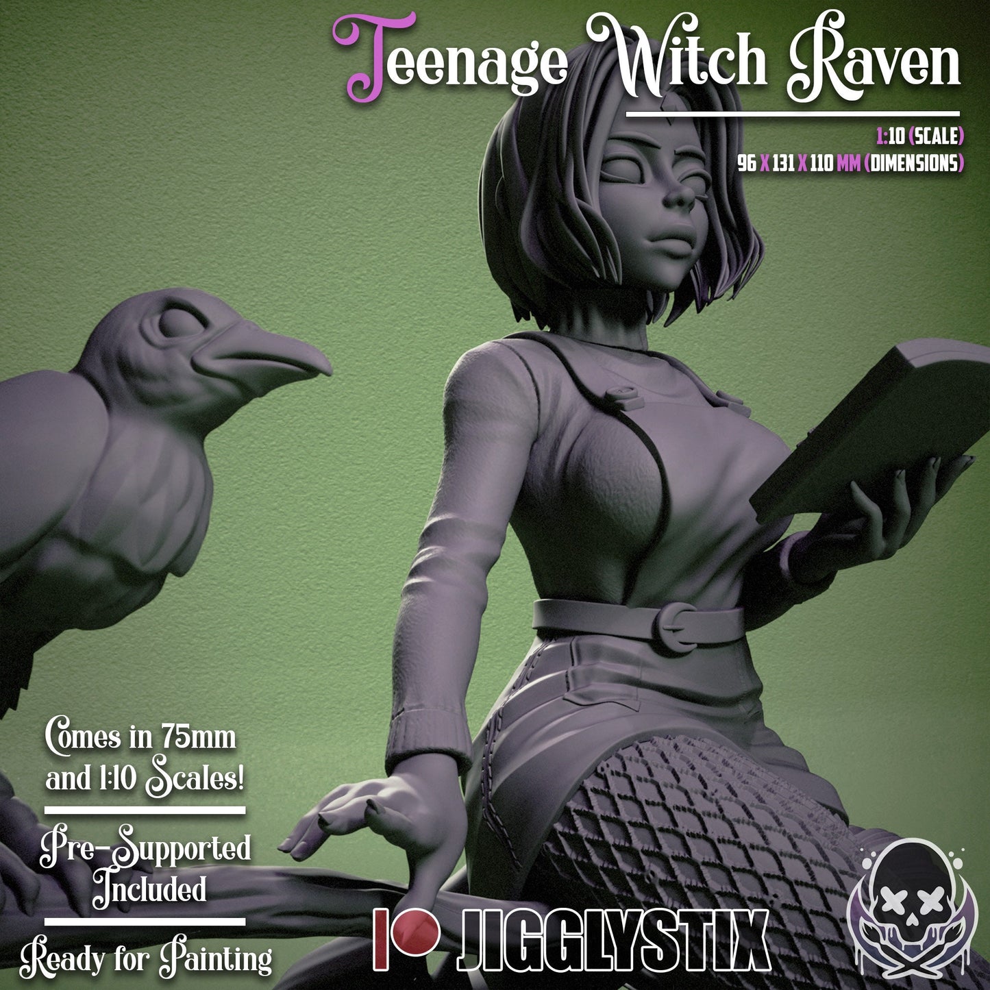 Raven Haired Witch Statue Model Kit  by Jigglystix Pin-Up Factory