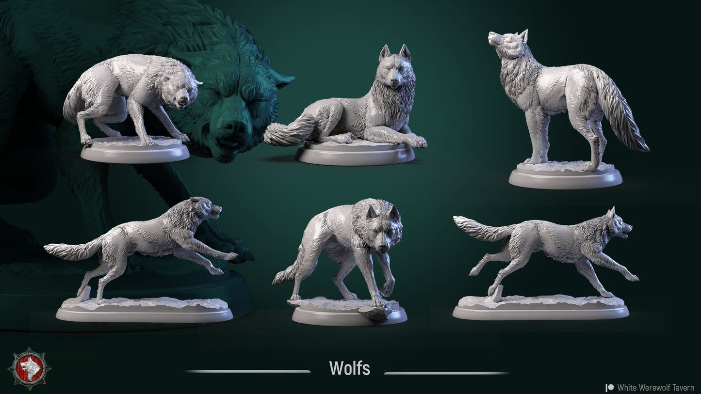 Wolves from "Werewolf Madness" by White Werewolf Tavern Miniatures