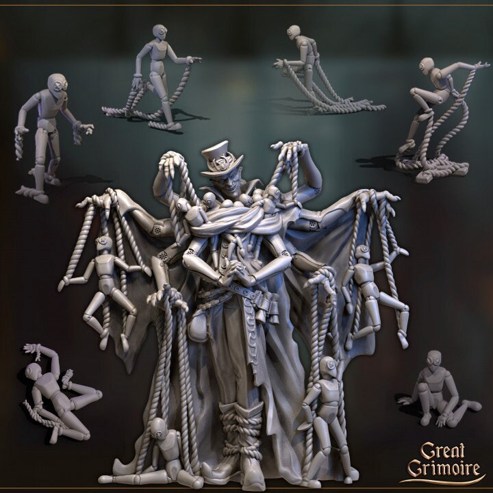 Puppets and Puppeteer from "Merchants of the Mystic Market" by Great Grimoire Miniatures