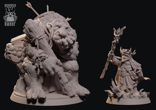 Troll and Druid by Drunken Dwarf Miniatures