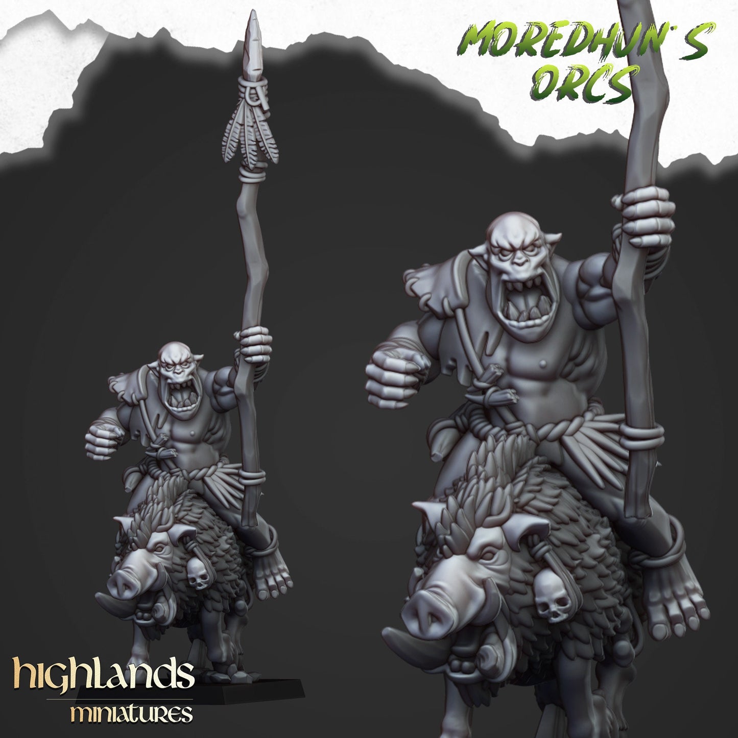 Feral Orc Boar Calvary Unit By Highland Miniatures