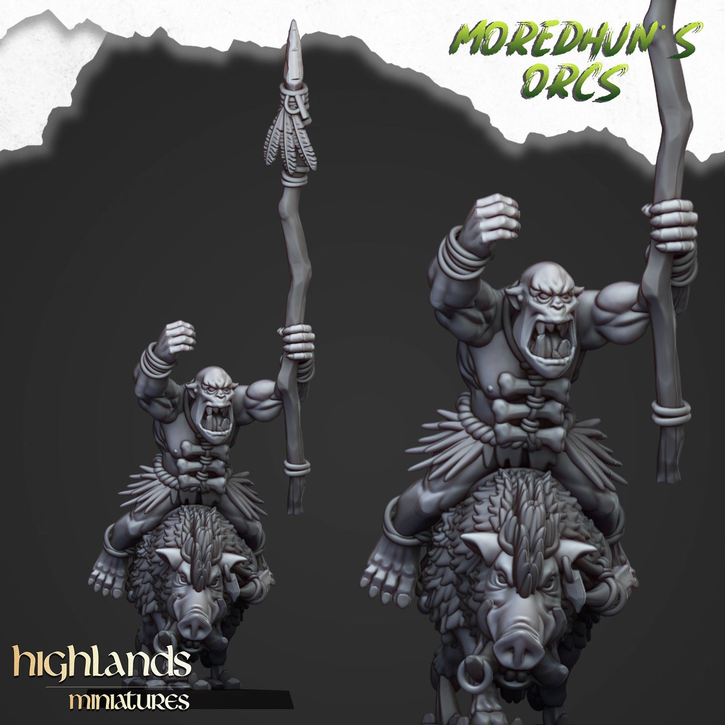 Feral Orc Boar Calvary Unit By Highland Miniatures