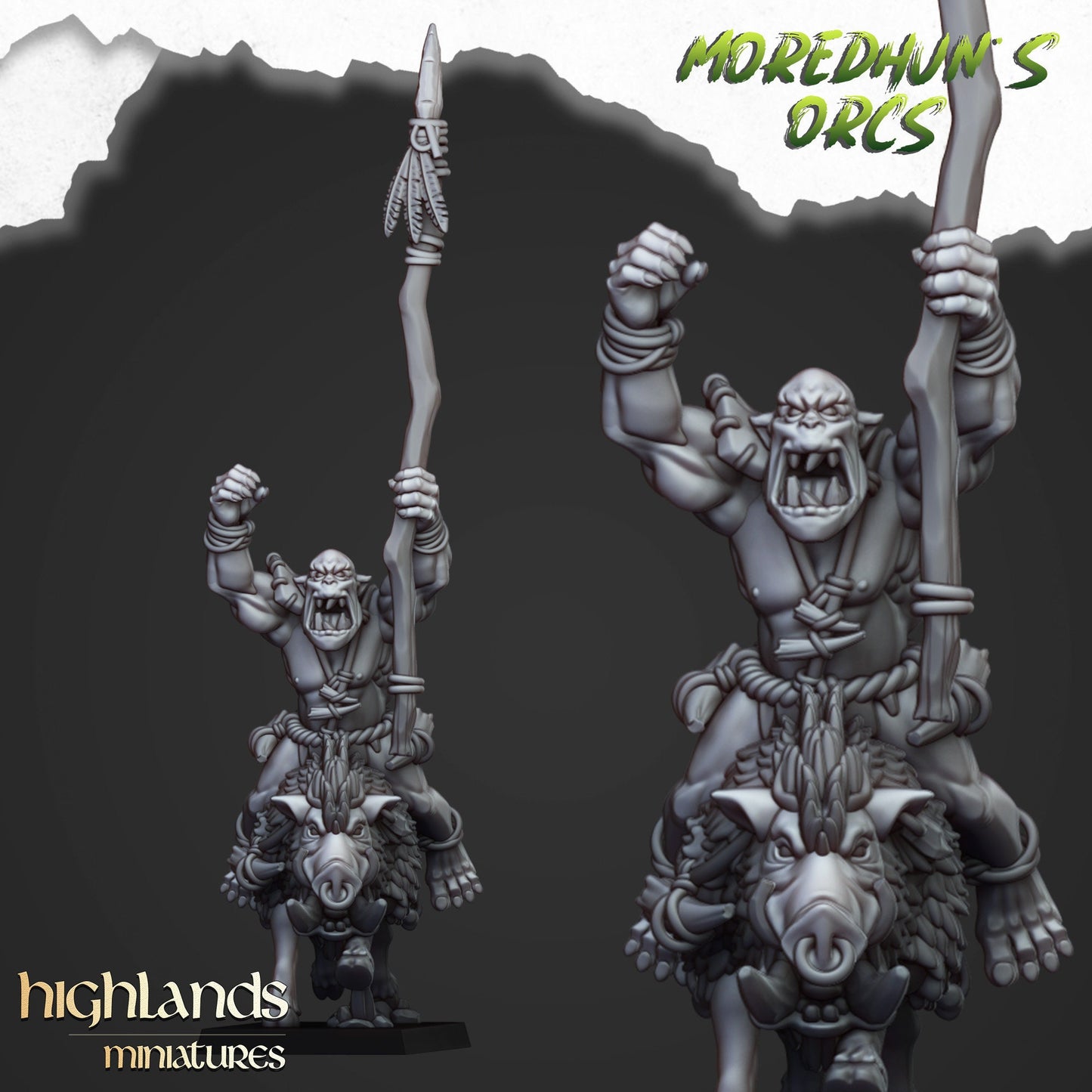 Feral Orc Boar Calvary Unit By Highland Miniatures