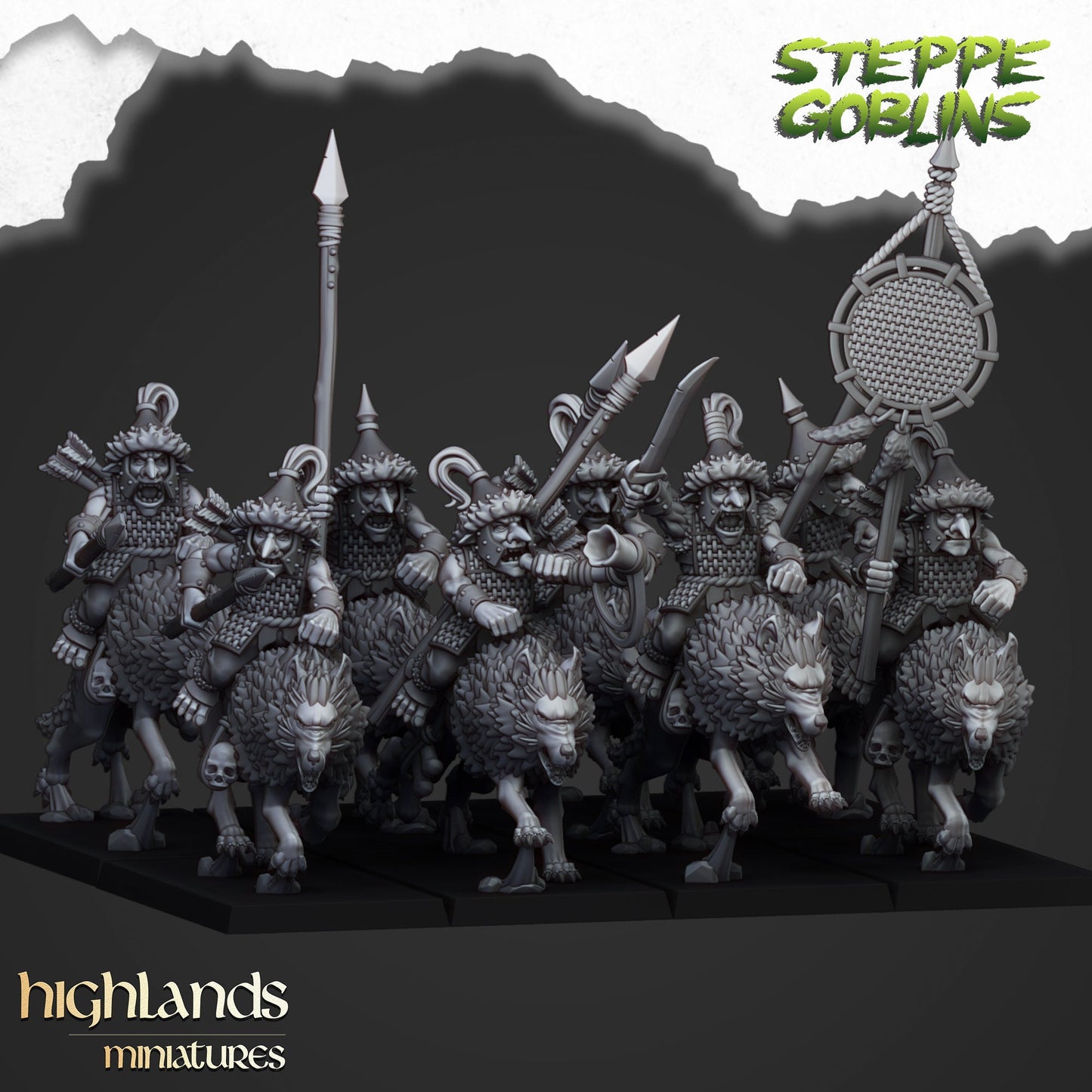 Mounted Steppe Goblins Wolf Calvary Unit By Highland Miniatures