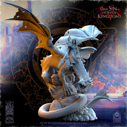 Ynariel, Princess of Elves on Dragon by Beholder Miniatures