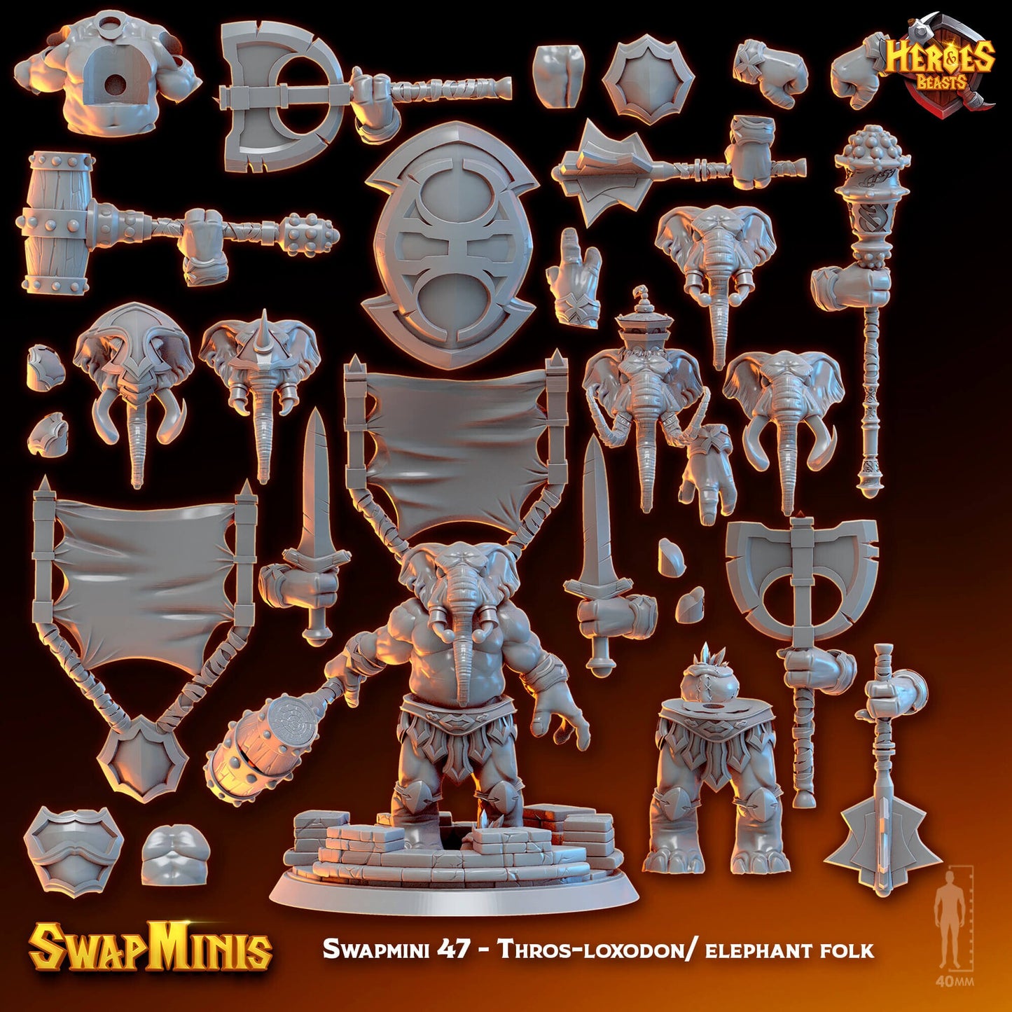 Thros-loxodon/ Elephant folk "Swapmini 47" For D&D Dungeons and Dragons • Tabletop Gaming • Wargaming miniatures