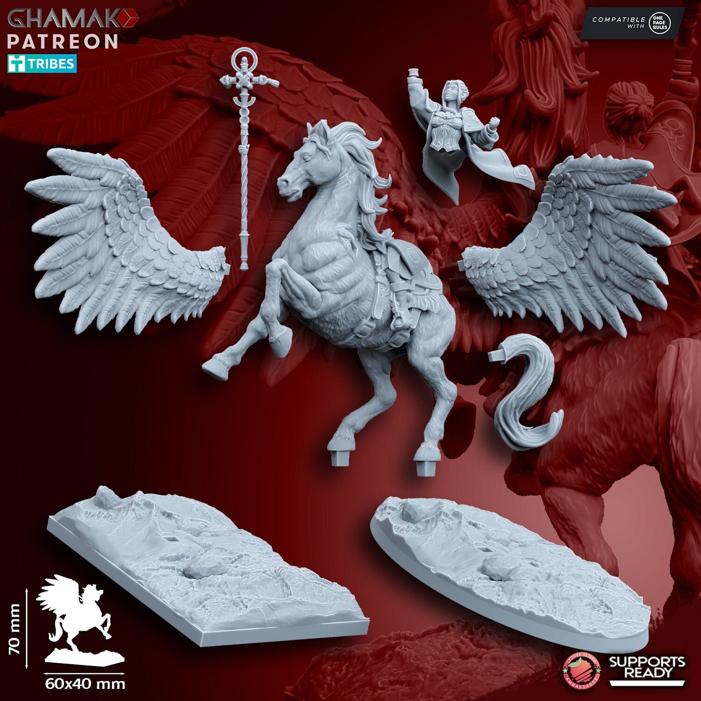 Sunev (Life magic) Wizard on Pegasus by Ghamak Miniatures